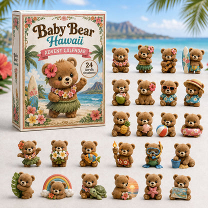 CHRISTMAS KICKOFF 40% OFF - Baby Bear Hawaii Advent Calendar 2026 - 24-Day Festive Countdown, Acrylic Charms Blind Box - Gift For Bear Lovers AC0HA081