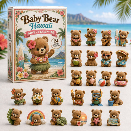 CHRISTMAS KICKOFF 40% OFF - Baby Bear Hawaii Advent Calendar 2026 - 24-Day Festive Countdown, Acrylic Charms Blind Box - Gift For Bear Lovers AC0HA081