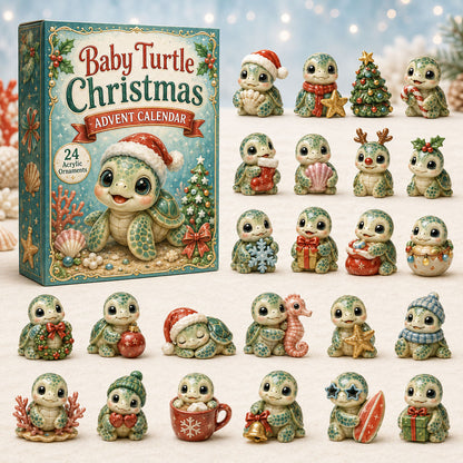 CHRISTMAS KICKOFF 40% OFF - Baby Turtle Chrismast Advent Calendar 2026 - 24-Day Festive Countdown, Acrylic Charms Blind Box - Gift For Turtle Lovers