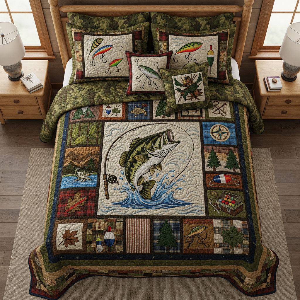 Backwoods Fishing Lodge 3-Piece Quilted Bedding Set NCU0PTT3174