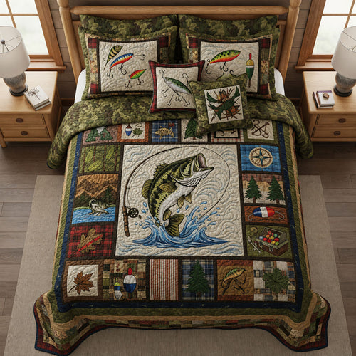 Backwoods Fishing Lodge 3-Piece Quilted Bedding Set NCU0PTT3174