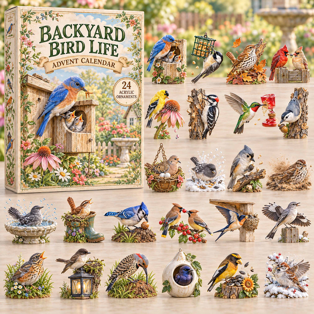 CHRISTMAS KICKOFF 40% OFF - Backyard Bird Life Advent Calendar 2026 - 24-Day Festive Countdown, Acrylic Charms Blind Box - Gift For Family and Friends AC0TD058