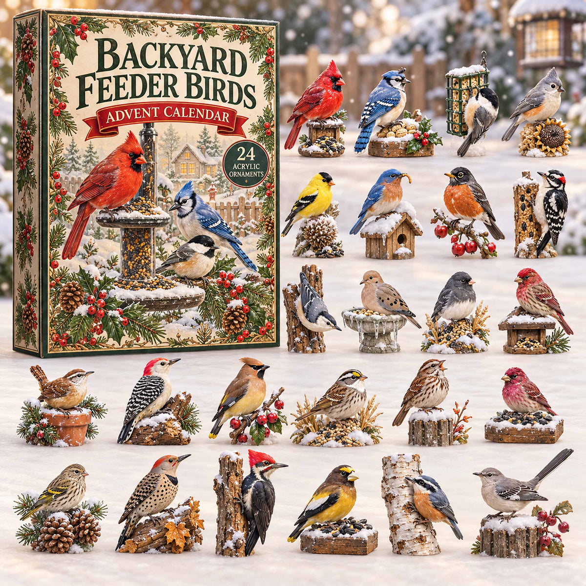 CHRISTMAS KICKOFF 40% OFF - Backyard Feeder Birds Advent Calendar 2026 - 24-Day Festive Countdown, Acrylic Charms Blind Box - Gift For Family and Friends AC0TD059