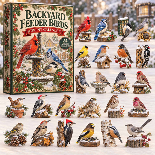 CHRISTMAS KICKOFF 40% OFF - Backyard Feeder Birds Advent Calendar 2026 - 24-Day Festive Countdown, Acrylic Charms Blind Box - Gift For Family and Friends AC0TD059