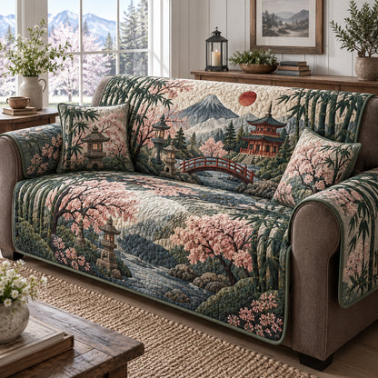 Bamboo Sakura Temple Quilted Sofa Cover NCU0DV2449