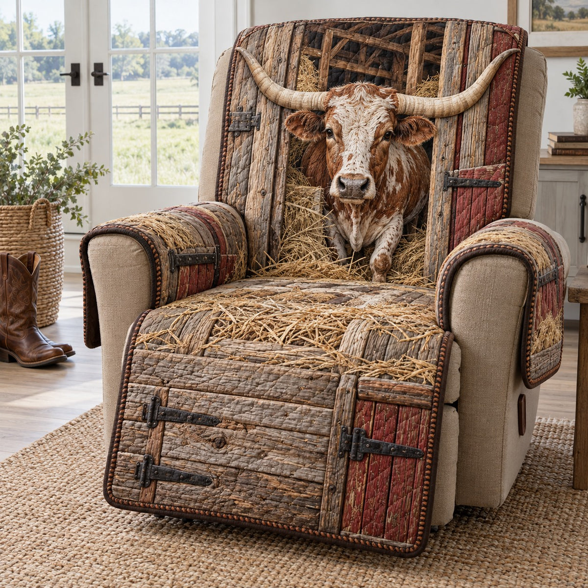 Barn Door Longhorn Quilted Sofa Cover NCU0NTD2390