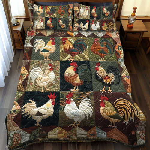 Barnyard Rooster 3-Piece Quilted Bedding Set NCU0TH895