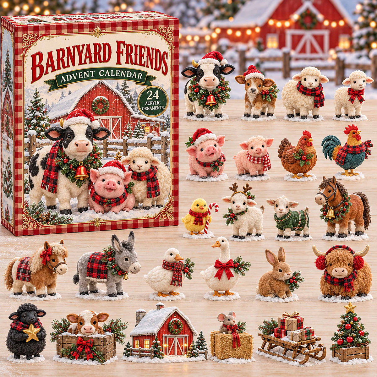 CHRISTMAS KICKOFF 40% OFF - Barnyard Friends Advent Calendar 2026 - 24-Day Festive Countdown, Acrylic Charms Blind Box - Gift For Family and Friends AC0TD072