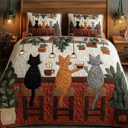 Barstool Kitty Gathering 3-Piece Quilted Bedding Set NCU0HTT170