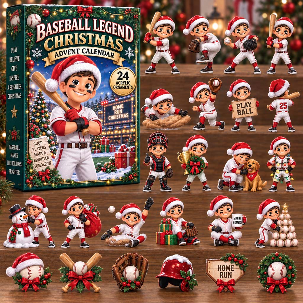 CHRISTMAS KICKOFF 40% OFF - Baseball Legend Christmas Advent Calendar 2026 - 24-Day Festive Countdown, Acrylic Charms Blind Box - Gift For Kids AC0HH036