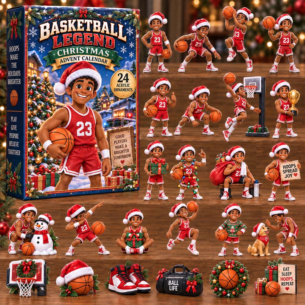 CHRISTMAS KICKOFF 40% OFF - Basketball Legend Christmas Advent Calendar 2026 - 24-Day Festive Countdown, Acrylic Charms Blind Box - Gift For Kids AC0HH038