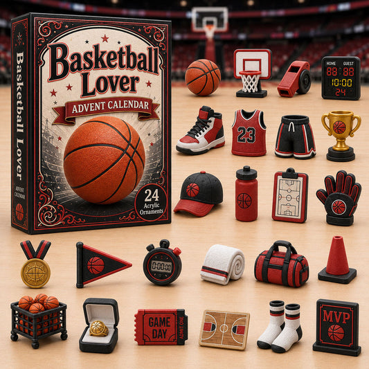 CHRISTMAS KICKOFF 40% OFF - Basketball Red Theme Advent Calendar 2026 - 24-Day Festive Countdown, Acrylic Charms Blind Box - Gift For Basketball Lovers