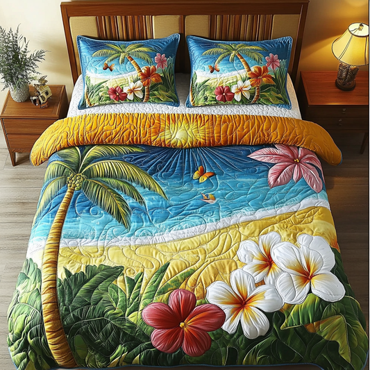 Beach Blossom 3-Piece Quilted Bedding Set NCU0PVL325