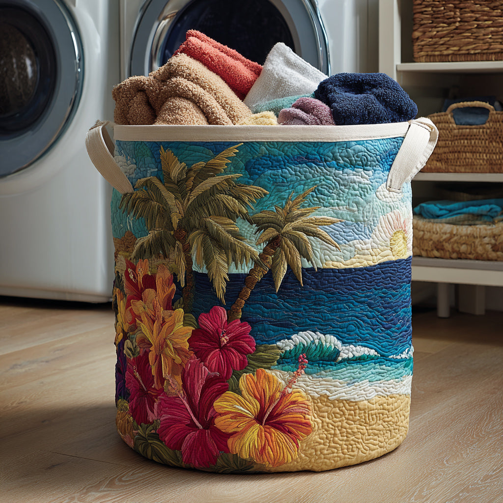 Beach Hibiscus Quilted Laundry Basket NCU0HNH368