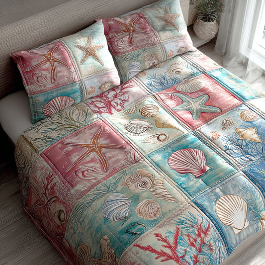 Beach Shells 3-Piece Quilted Bedding Set NCU0NTD1428