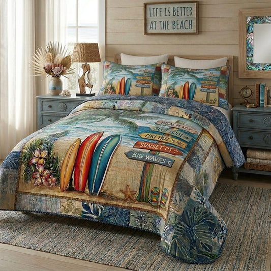 Beach Sign 3-Piece Quilted Bedding Set NCU0DQQ0822