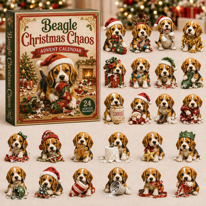 CHRISTMAS KICKOFF 40% OFF - Beagle Christmas Chaos Advent Calendar 2026 - 24-Day Festive Countdown, Acrylic Charms Blind Box - Gift For Beagle Lovers AC0NT066