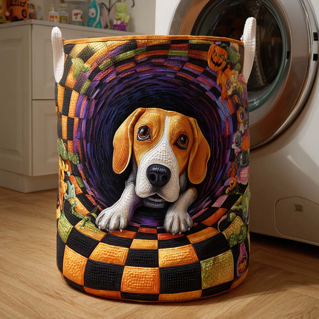 Beagle Spiral Watch Quilted Laundry Basket NCU0NXD330