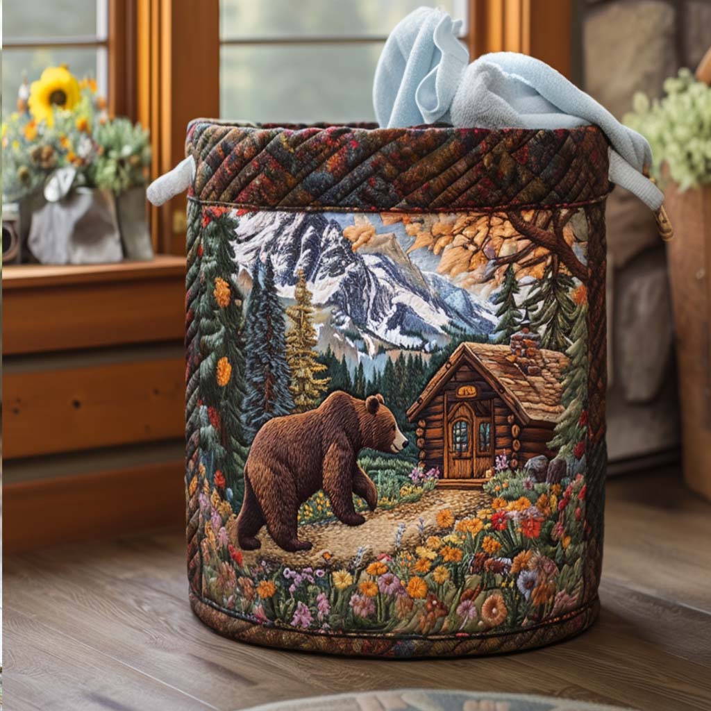 Bear Cabin Life Quilted Laundry Basket NCU0NNT1207