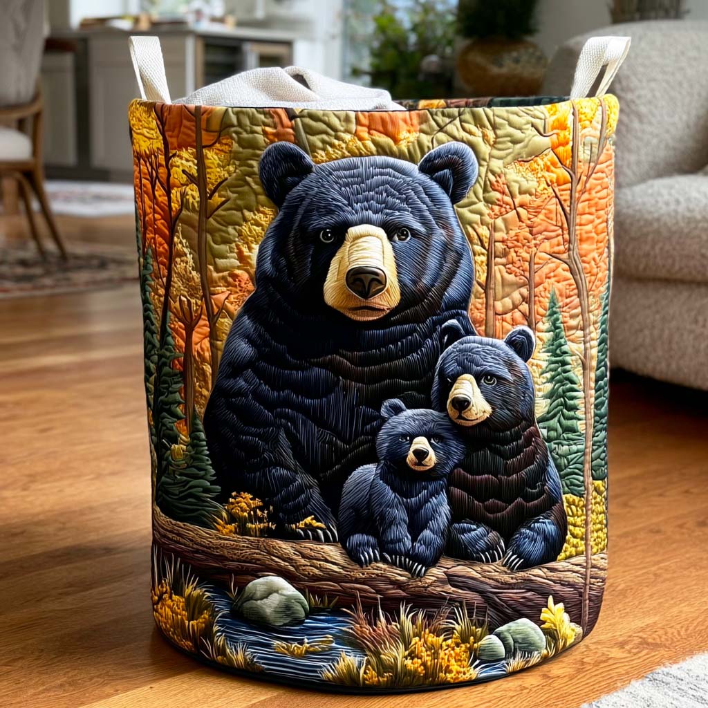 Bear Family Quilted Laundry Basket NCU0NNL020