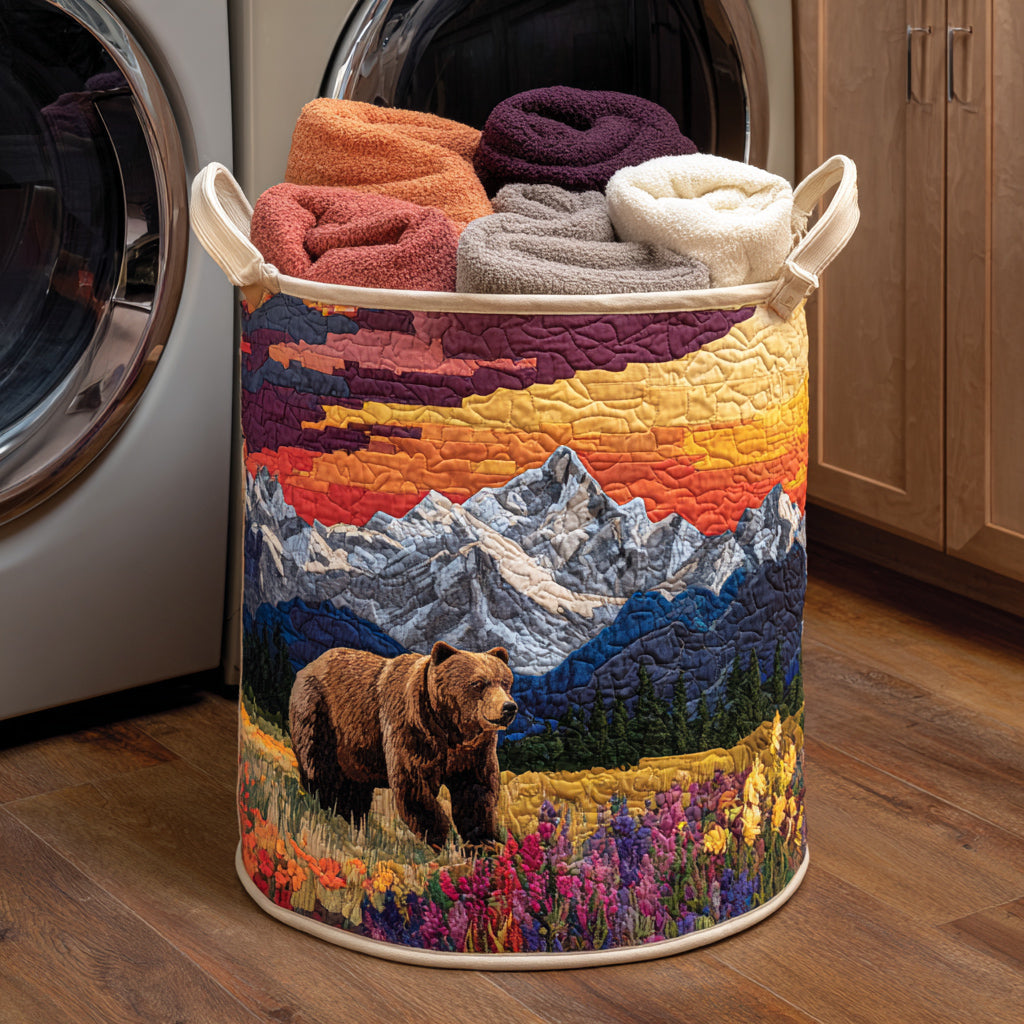 Bear Wildflower Quilted Laundry Basket NCU0HNH374