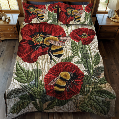 Bee-Kised Blooms 3-Piece Quilted Bedding Set NCU0NT005