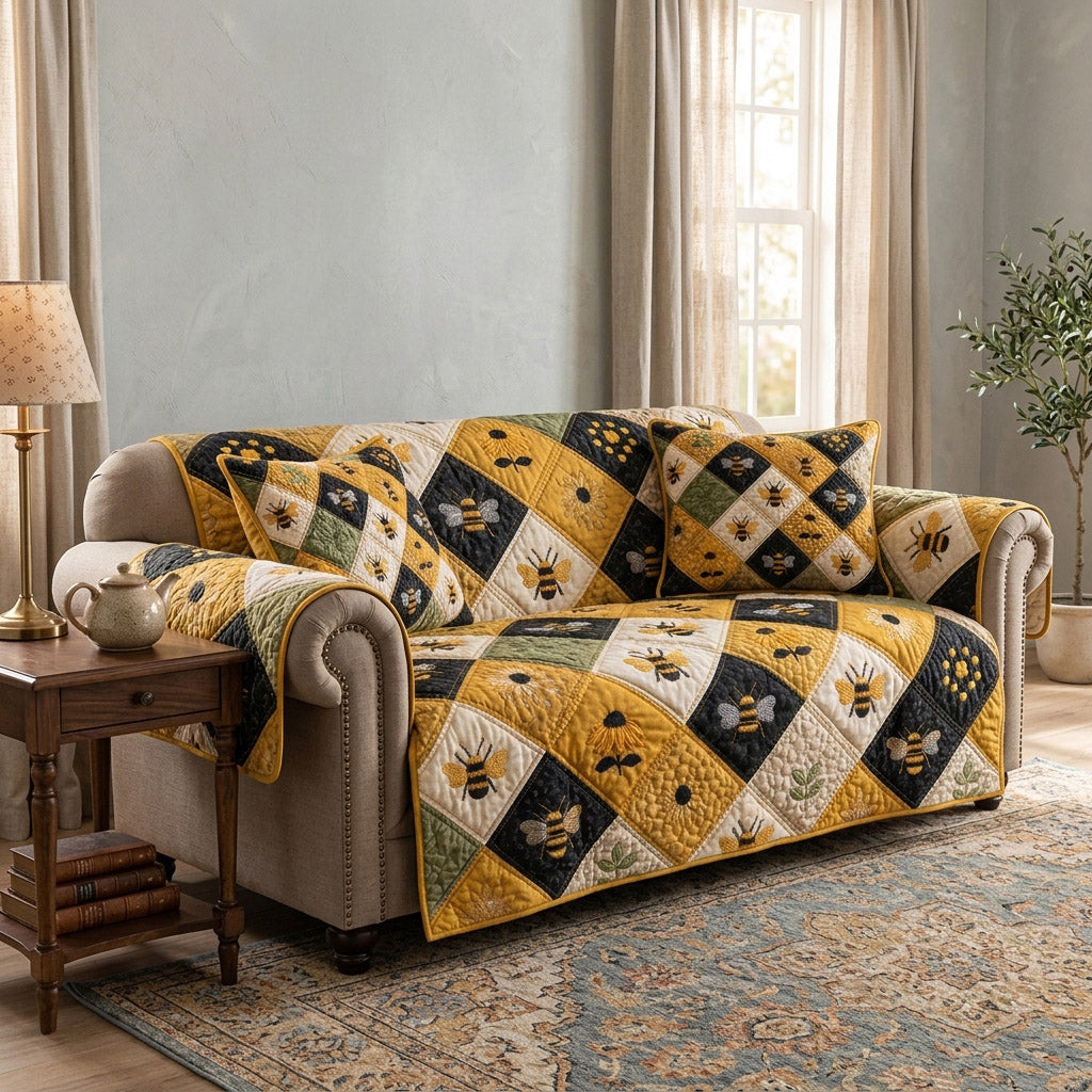 Bee Meadow Whimsy Quilted Sofa Cover NCU0HNH1165