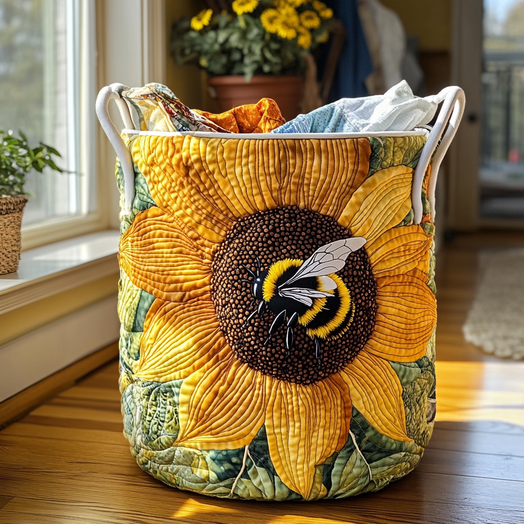 Bee Sunflower Quilted Laundry Basket NCU0PVL412 – Quiltnest