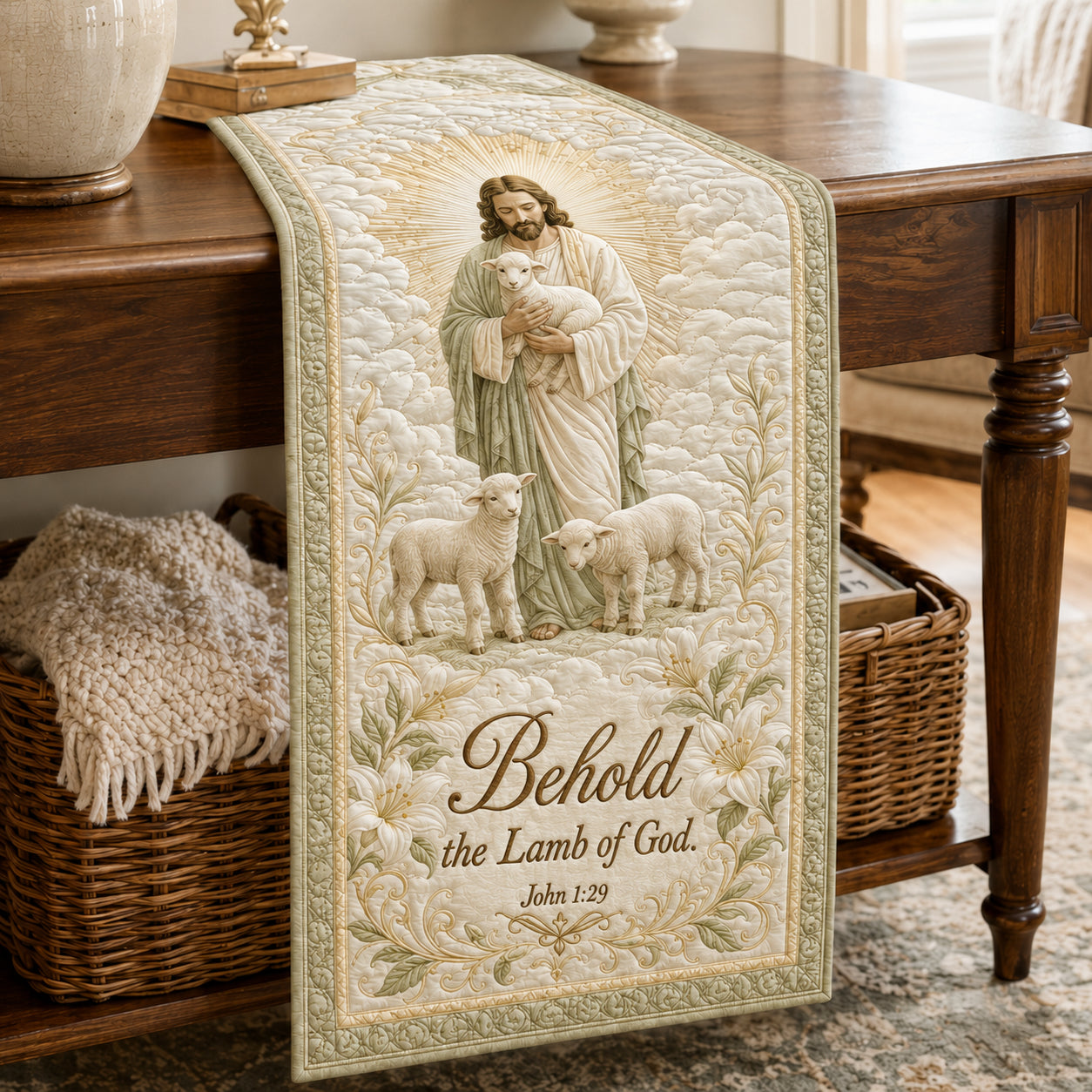 Behold the Lamb of God Quilted Table Runner NCU0DV2296