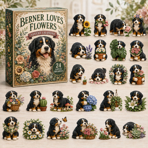 CHRISTMAS KICKOFF 40% OFF - Berner Loves Flowers Advent Calendar 2026 - 24-Day Festive Countdown, Acrylic Charms Blind Box - Gift For Bernese Lovers AC0TM170