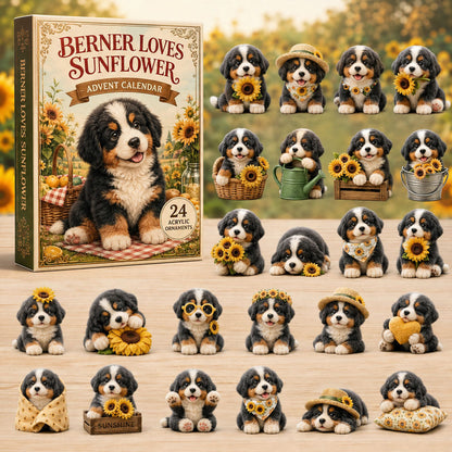 CHRISTMAS KICKOFF 40% OFF - Berner Loves Sunflower Advent Calendar 2026 - 24-Day Festive Countdown, Acrylic Charms Blind Box - Gift For Bernese Lovers AC0TM179