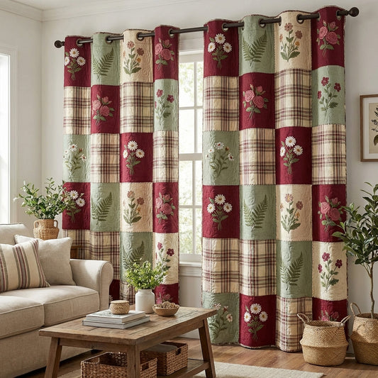 Berry Plaid Quilted Curtains NCU0NTV989
