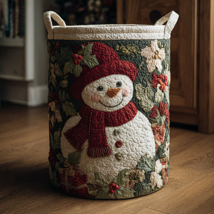 Berry Snowman Wreath Quilted Laundry Basket NCU0HNH652
