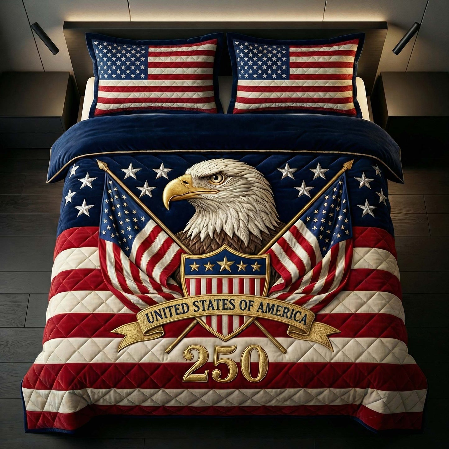 Bicentennial Eagle 3-Piece Quilted Bedding Set NCU0HNH969