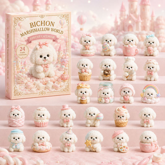 CHRISMAST KICKOFF 40% OFF - Bichon Marshmallow World Advent Calendar 2026 - 24-Day Festive Countdown, Acrylic Charms Blind Box - Gift For Bichon Frise Lovers AC0HA108