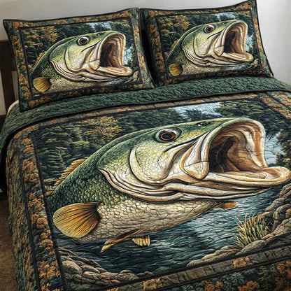 Bigmouth Bass 3-Piece Quilted Bedding Set NCU0NXD1693