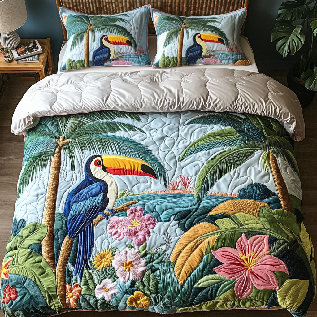 Bird Paradise 3-Piece Quilted Bedding Set NCU0NVH391