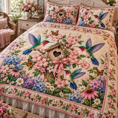 Birdhouse Spring Hummingbird 3-Piece Quilted Bedding Set NCU0NTD2432