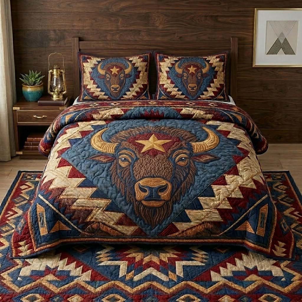 Bison Canyon Patchwork 3-Piece Quilted Bedding Set NCU0DQQ0481