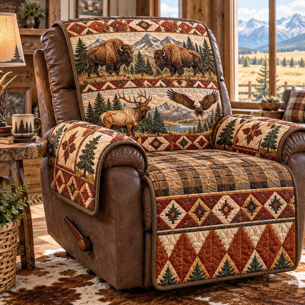 Bison Elk Southwest Quilted Sofa Cover NCU0NTD2364