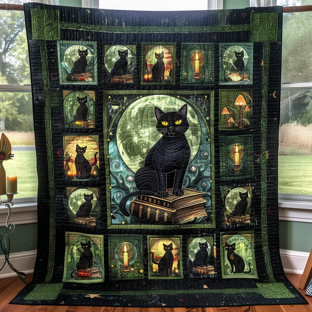 Black Magic Cats Quilted Blanket NCU0TH275