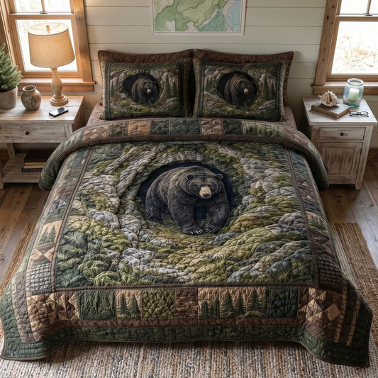 Black Bear Timber 3-Piece Quilted Bedding Set NCU0DV2167