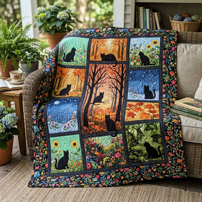 Black Cat Autumn Quilted Blanket NCU0HNH1110