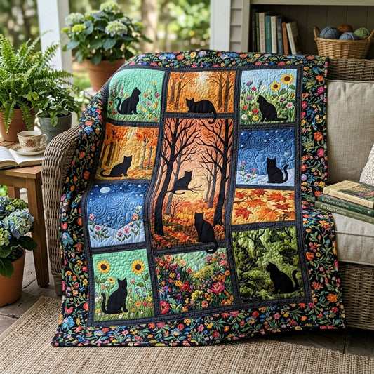Black Cat Autumn Quilted Blanket NCU0HNH1110