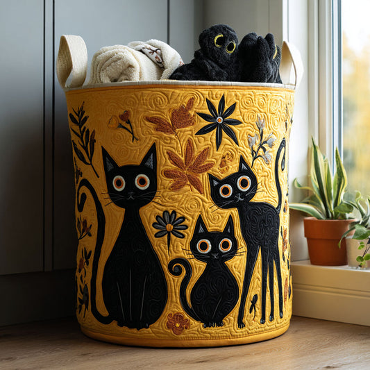 Black Cat Bloom Quilted Laundry Basket NCU0PTT1163