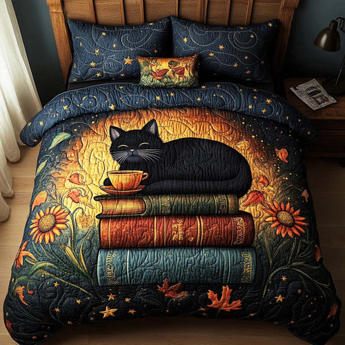 Black Cat Haven 3-Piece Quilted Bedding Set NCU0NNL206