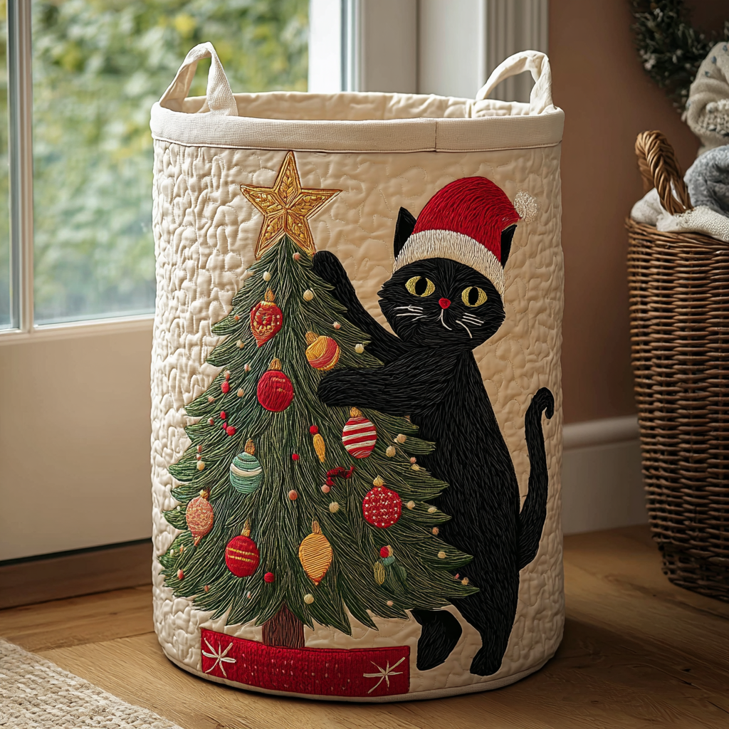 Black Cat Magic Quilted Laundry Basket NCU0DDK1134