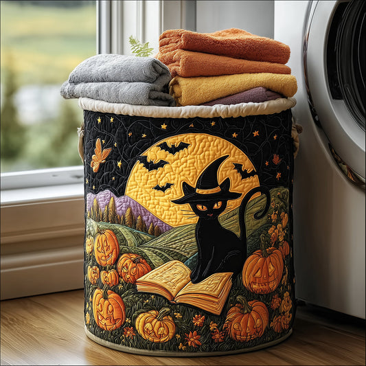 Black Cat Magic Quilted Laundry Basket NCU0TH3059