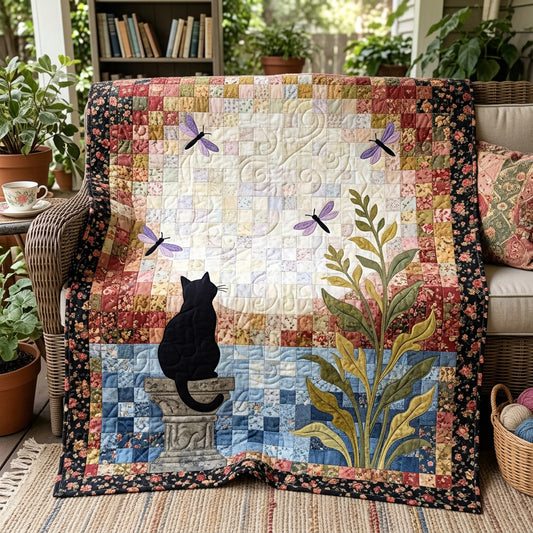 Black Cat Meadow Quilted Blanket NCU0HNH1116