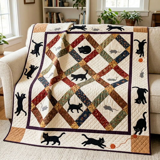 Black Cat Mischief Quilted Blanket NCU0HNH1117